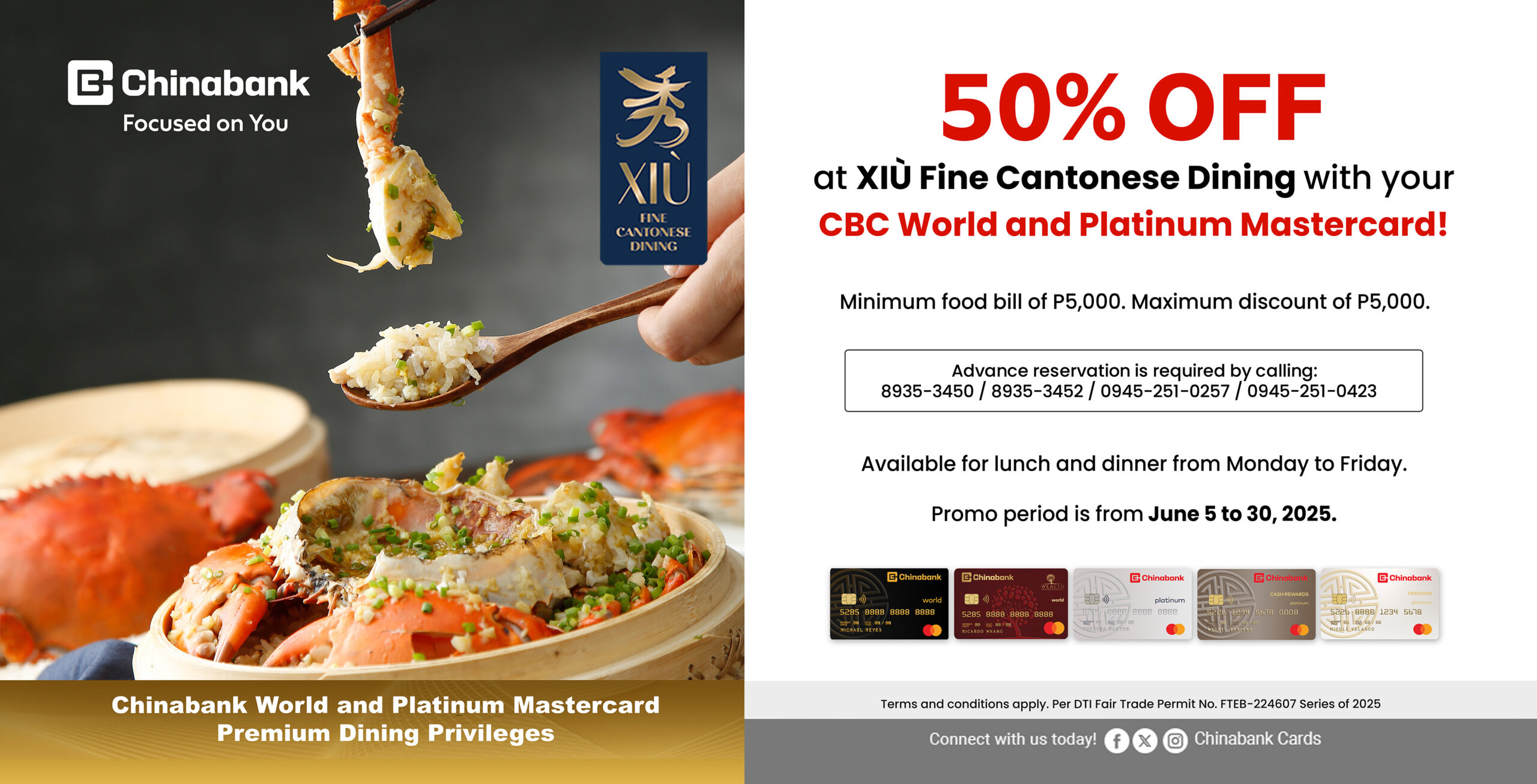 [alt text] Get Up to 50% OFF with your Chinabank World or Platinum Credit Cards. Promo runs from June 15 to 30, 2025. Terms and conditions apply. Please see below.