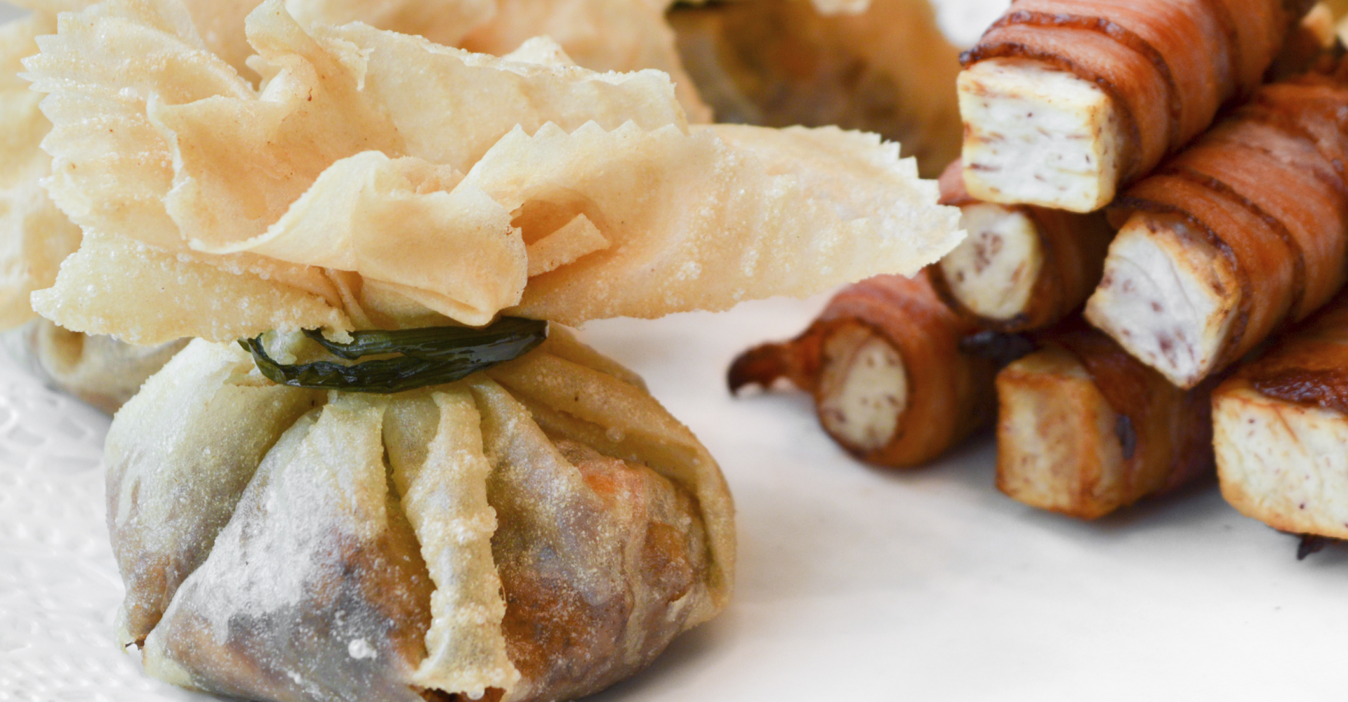 Money bag with bacon wrapped taro