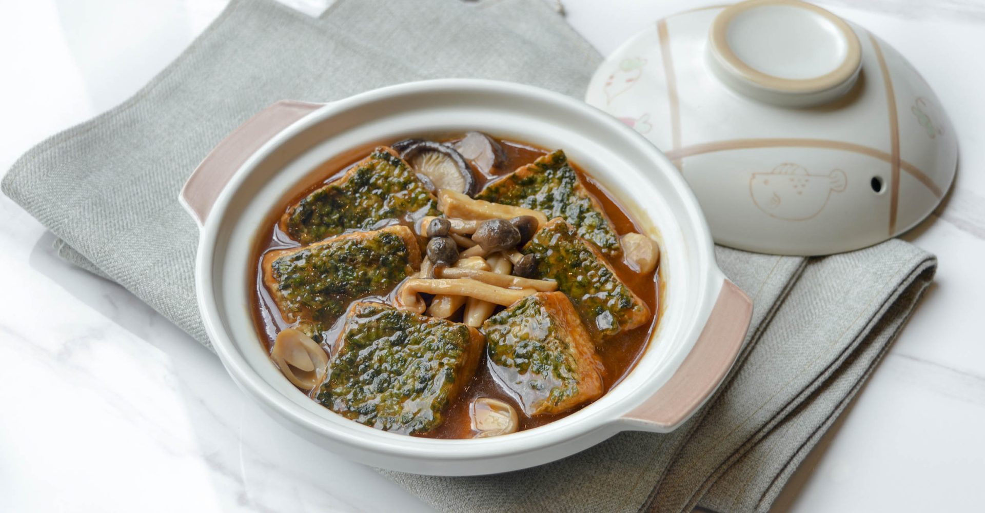 Xiu Healthy - Braised spinach bean curd in abalone sauce