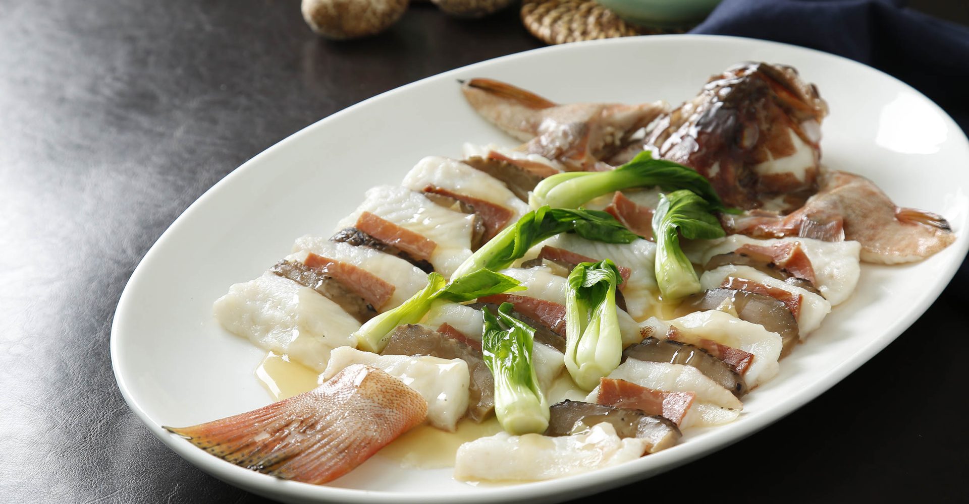 Steamed lapu-lapu with yunnan ham and mushrooms (Unicorn style)